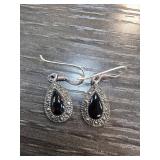 Sterling Silver Drop Earrings with Black Stones