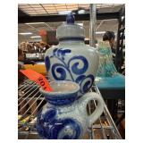Decorative Stoneware Pitcher and Lidded Jar