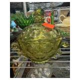 Green Pressed Glass Covered Dish