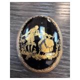 Gold-Tone Oval Brooch with Romantic Scene
