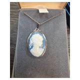 Blue Cameo Pendant with Chain
