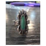 Sterling Silver Ring with Green Stone, Size 5