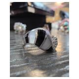 Sterling Silver Ring with Black and White Inlay