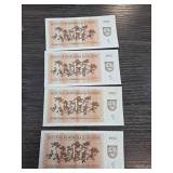 1992 Latvian 1 Lats Banknotes, Set of 4