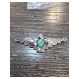 Sterling Silver Bird Brooch with Turquoise Stone