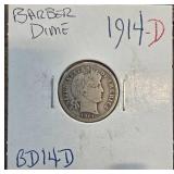 1914-D Barber Dime in Holder