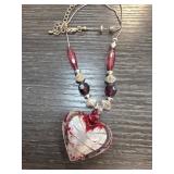 Heart Pendant Necklace with Red Beads