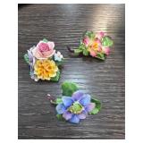 3 Ceramic Flower Brooches by Capodimonte