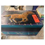 Wooden Box with Horse Motif and Hinged Lid