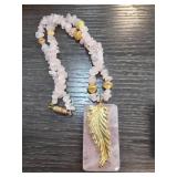 Rose Quartz Necklace with Leaf Pendant