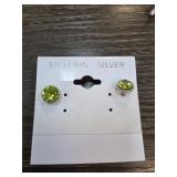Sterling Silver Stud Earrings with Green Stones