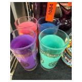 Four Colored Glass Tumblers with Gold Detailing
