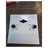 Sterling Silver Stud Earrings with Blue Stones