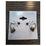 Sterling Silver Earring Set With Red Stones