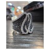 Sterling Silver Sz 7.5-8 Ring with Black Stones