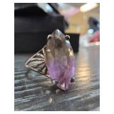 Sterling Silver Sz 8 Ring With Faceted Stone