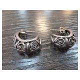 Sterling Silver Hoop Earrings with Rose Design