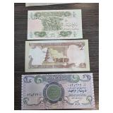 Three Iraqi Banknotes in Assorted Denominations
