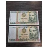 Peruvian 1000 Intis Banknotes