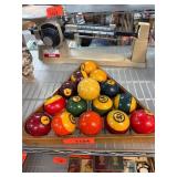 15 Pool Balls with Wood Triangle Rack