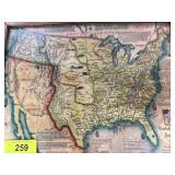 Framed Map of the United States, 1845