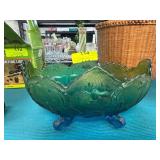 Green and Blue Glass Footed Bowl