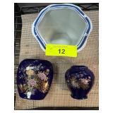 Three Blue Decorative Ceramic Vases