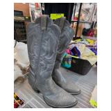 Gray Western-Style Leather Cowboy Boots