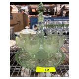 Green Glass Decanter Set With Tray and Glasses