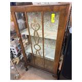 Wooden Glass Display Cabinet With Decorative Inlay