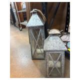 Two Galvanized Metal Lanterns