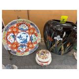 Japanese Ceramic Plate, otigari Vase, and Trinket