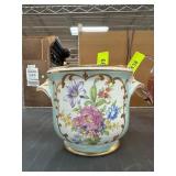 Hand-Painted Floral Porcelain Cachepot