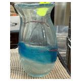 Handblown Art Glass Vase with Blue Accents