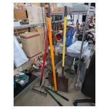 Gardening Tool Lot with Rakes and Shovels