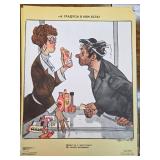 Soviet-Era Cartoon Print with Russian Text