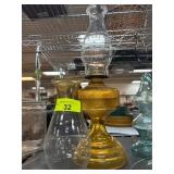 Amber Glass Oil Lamp with Clear Chimney