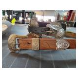 Tooled Leather Belts with Decorative Buckles