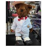 Brown Plush Bear in Seersucker Outfit