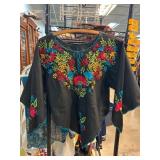 Black Poncho With Colorful Embroidered Floral Desi