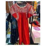Red Dress with White Embroidered Design