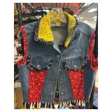Patchwork Denim Vest with Floral Patterns