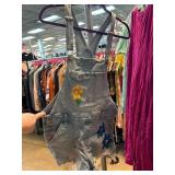 Denim Overalls with Embroidered Floral Accents