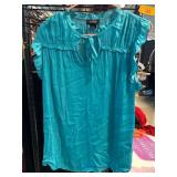 Jones & Co Teal Ruffled Cap Sleeve Blouse