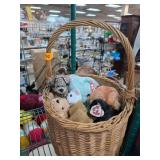 Basket of Ty Beanie Babies Plush Toys