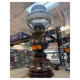 Brass and Ceramic Oil Lamp with Floral Shade