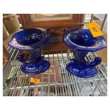 Blue Glass Cornucopia Vases