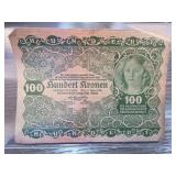 1922 Austrian 100 Kronen Banknote