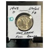 1943-D Mercury Dime, High Grade, Full Bands