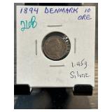 1894 Denmark 10 Ore Silver Coin